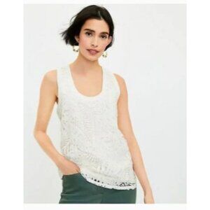 Loft Womens ivory Sleeveless Palm Lace Top Tank size medium